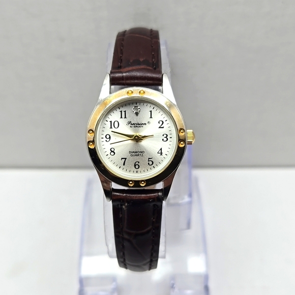 Womens Precision By GRUEN Two-Tone Diamond Accent Watch Leather New Battery - Picture 1 of 11
